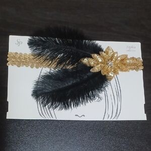 Sophia Collection Gold and Black Feather Hairband